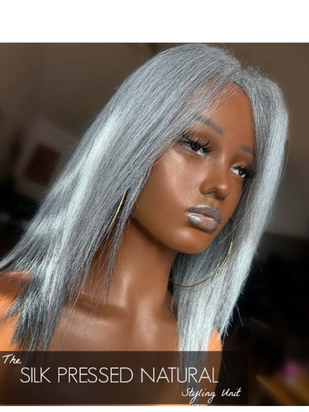 NIB Fingercomber Sterling Silver Silk Pressed Natural Women's Styling Unit Wig